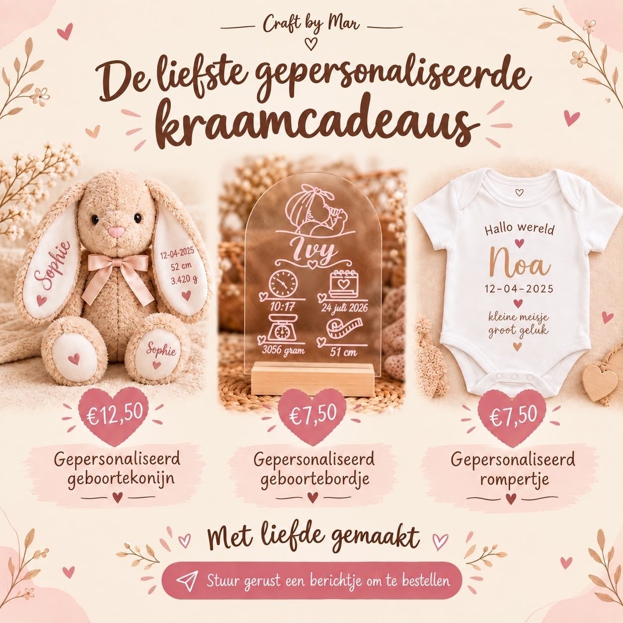 Gepersonaliseerde kraamcadeaus, Ophalen of Verzenden, Nieuw