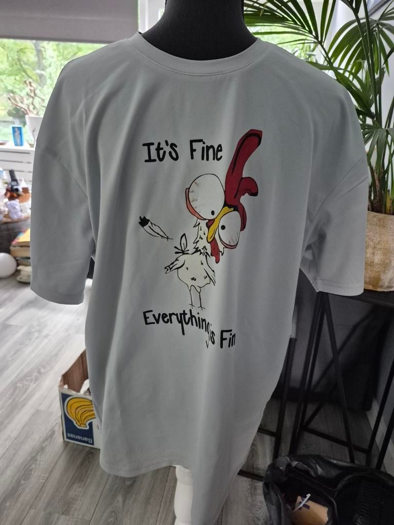 Grappig T-shirt "It's Fine Everything is Fine" - XL, Kleding | Heren, T-shirts, Onbekend, Wit, Ophalen of Verzenden, Maat 56/58 (XL)