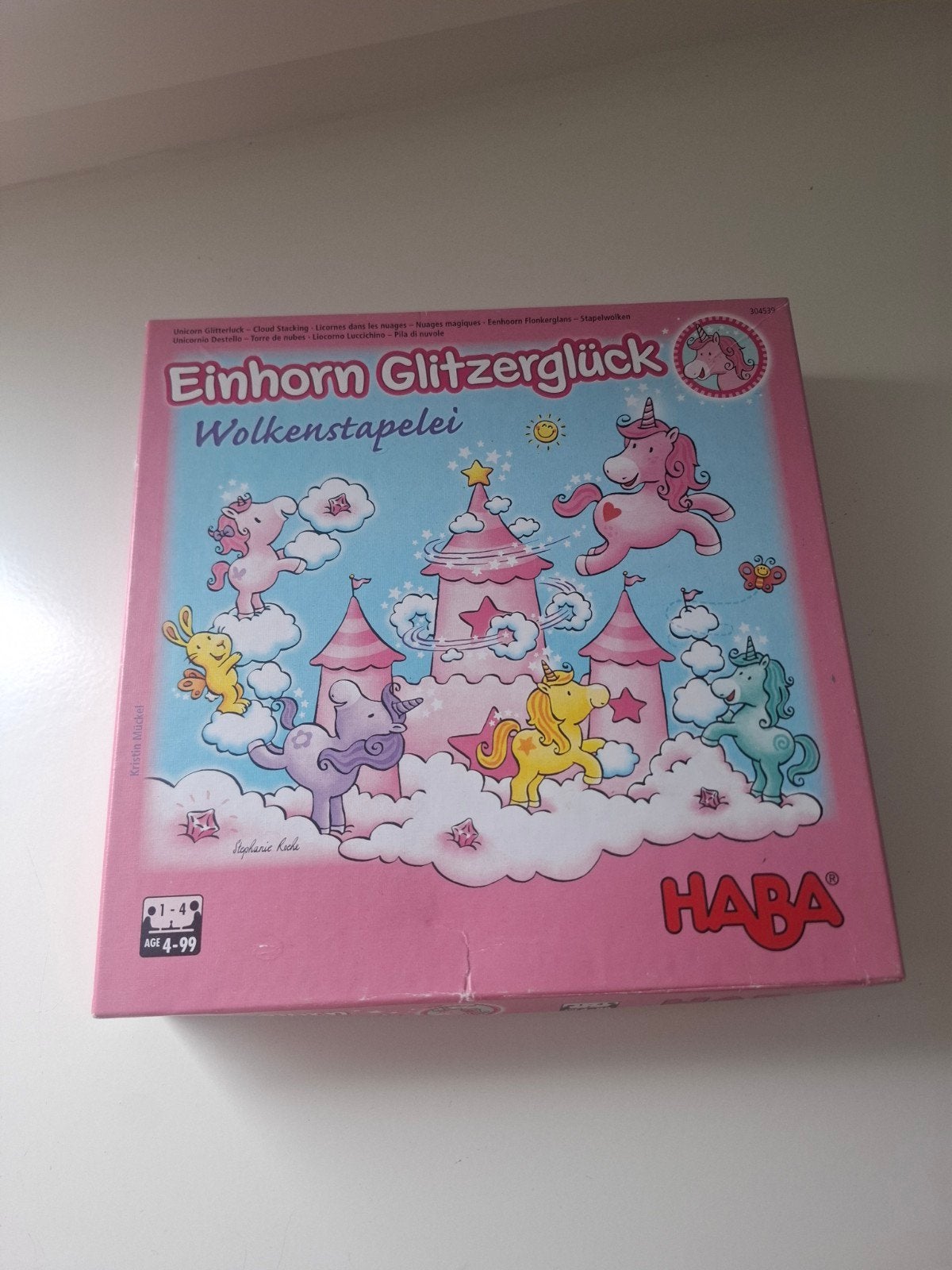 HABA Eenhoorn Glitzerglück Wolkenstapelei - Compleet, Ophalen of Verzenden, Zo goed als nieuw