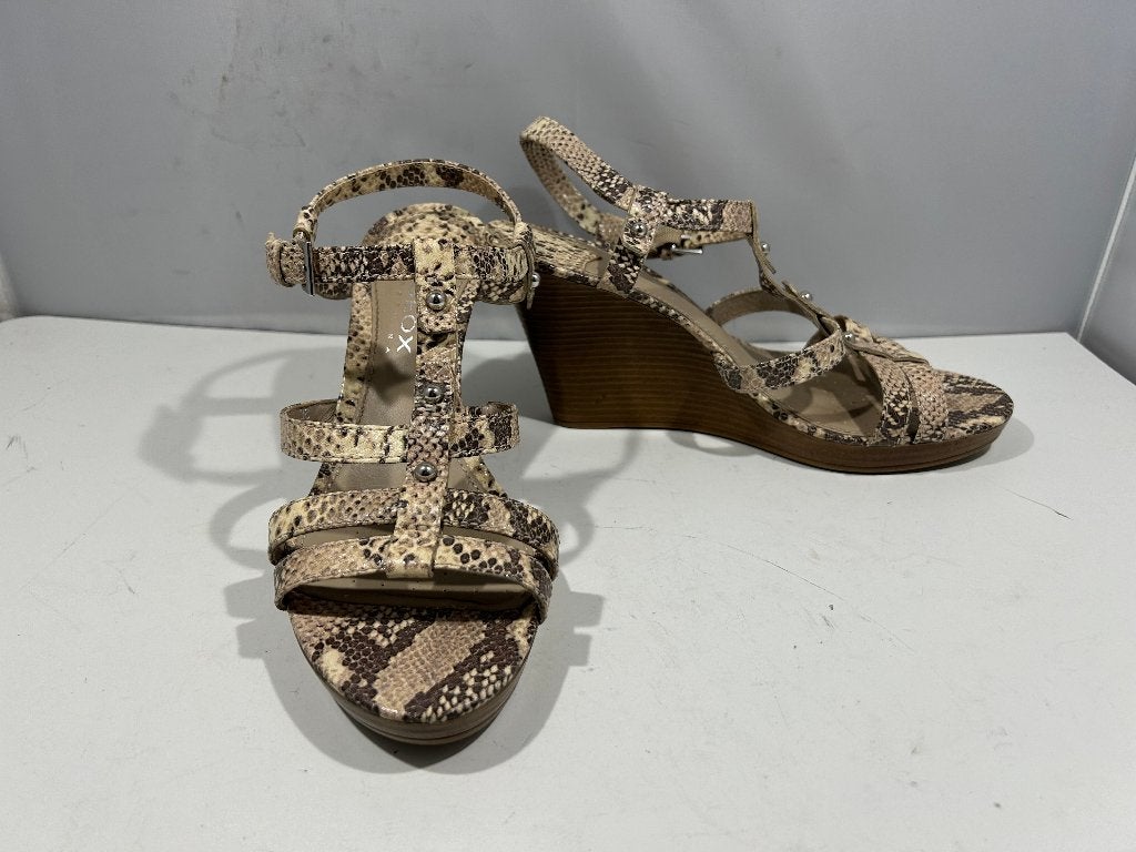 Geox, maat 38, beige bruine sandalen op sleehak., Geox, Verzenden, Beige, Sandalen of Muiltjes