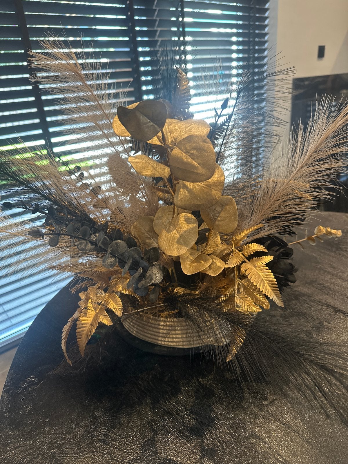 Decoratieve droogbloemen in goud en zwart, Huis en Inrichting, Meerkleurig, Ophalen of Verzenden, Zo goed als nieuw, Natuurlijk materiaal