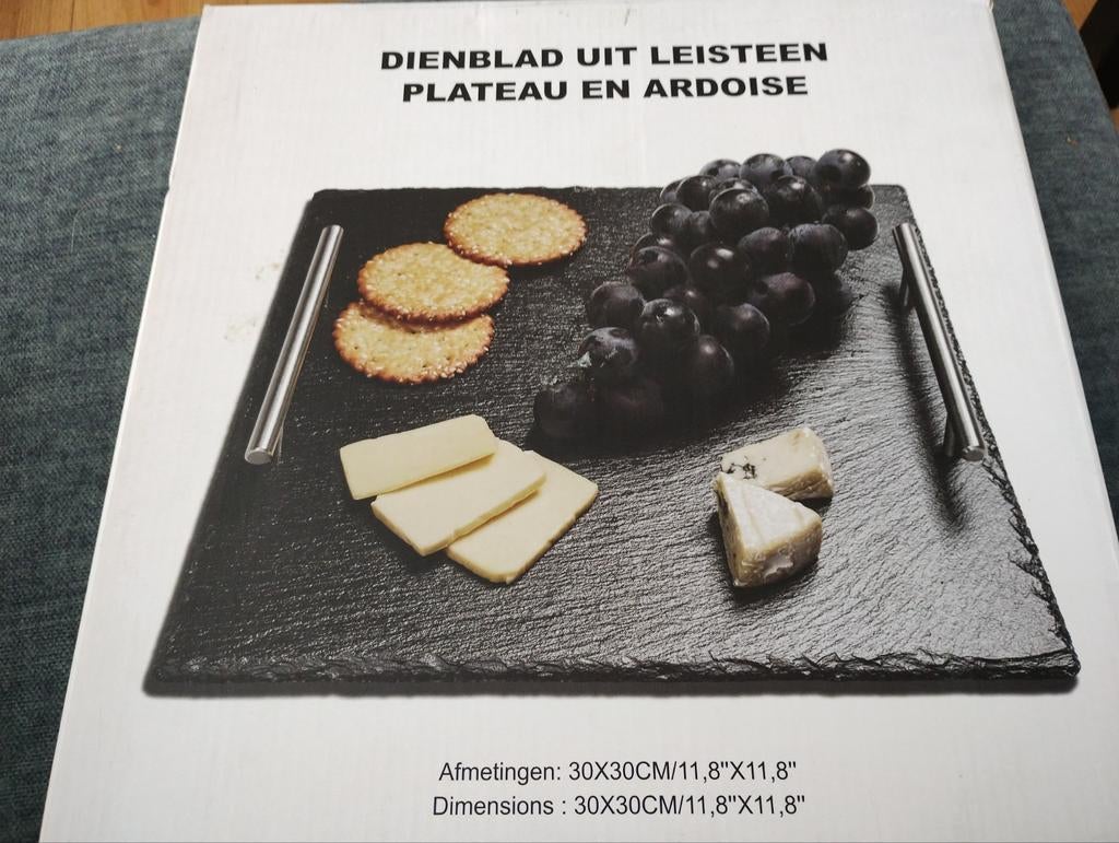 Leistenen dienblad met roestvrijstalen handgrepen, Ophalen of Verzenden, Nieuw, Vierkant, Overige materialen