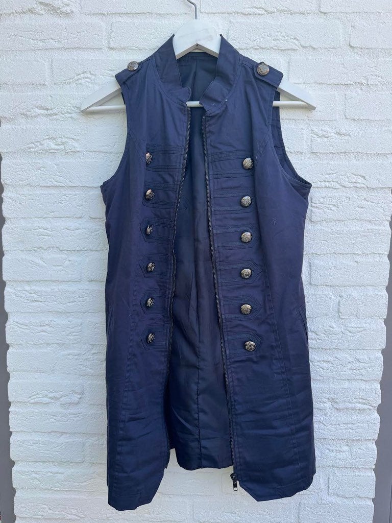 Donkerblauwe lange gilet bodywarmer military stijl, Maat 38/40 (M), Blauw, Ophalen of Verzenden, Onbekend