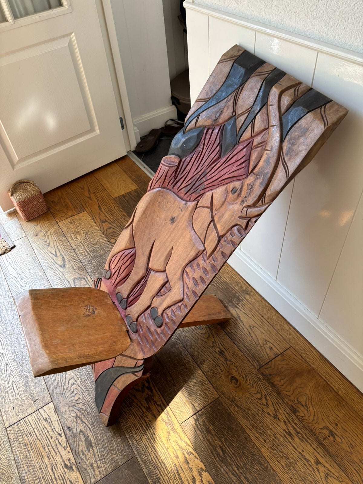 Afrikaanse houten stoel (decoratie) kunstwerk olifant, Antiek en Kunst, Ophalen