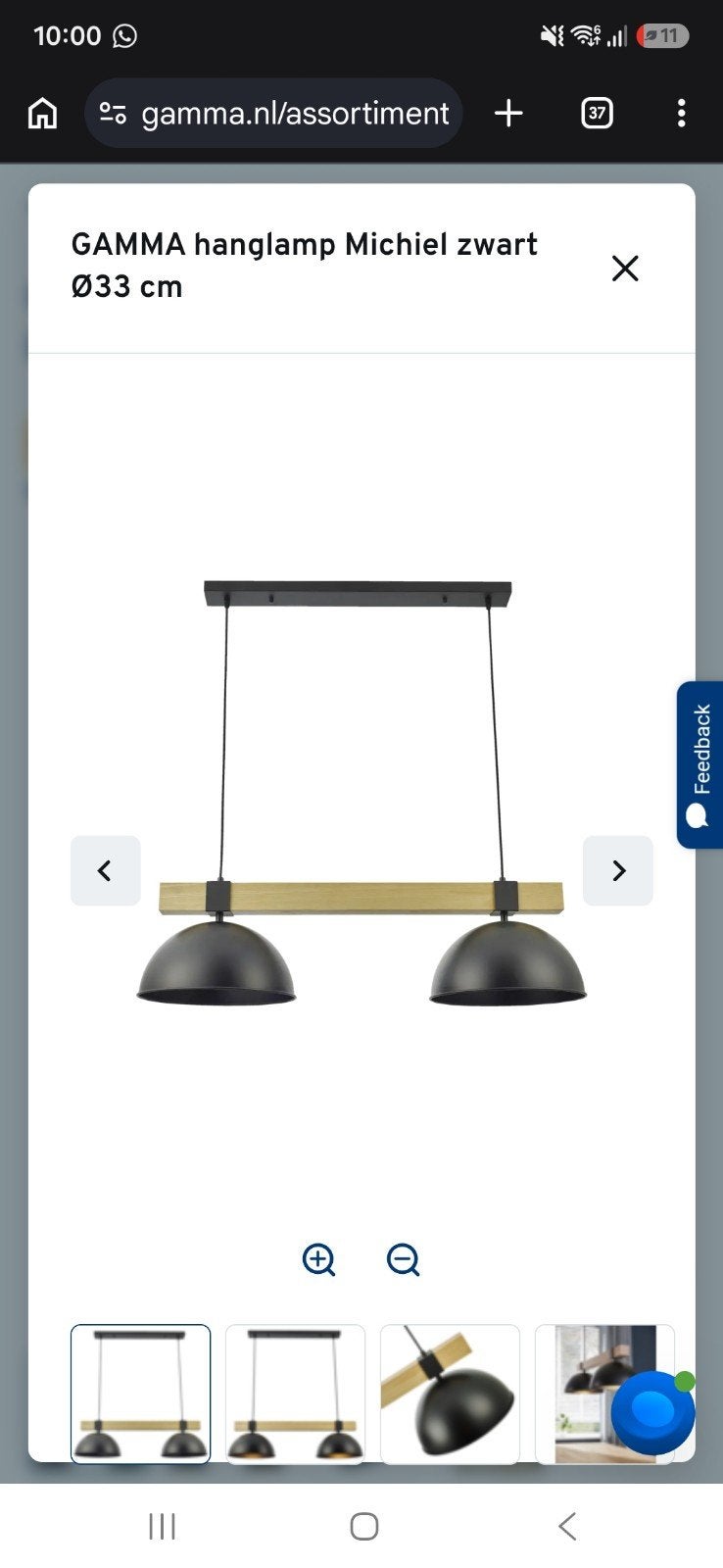 GAMMA Hanglamp Michiel zwart Ø33 cm - Zo goed als nieuw, Modern/Industrieel, Zo goed als nieuw, Hout, E27 (groot)