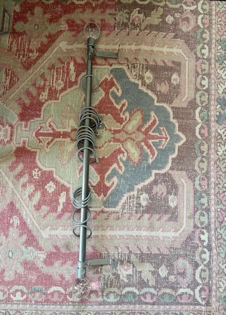 Metalen gordijnroede met transparante bolle afluitknoppen, Antiek en Kunst, Ophalen