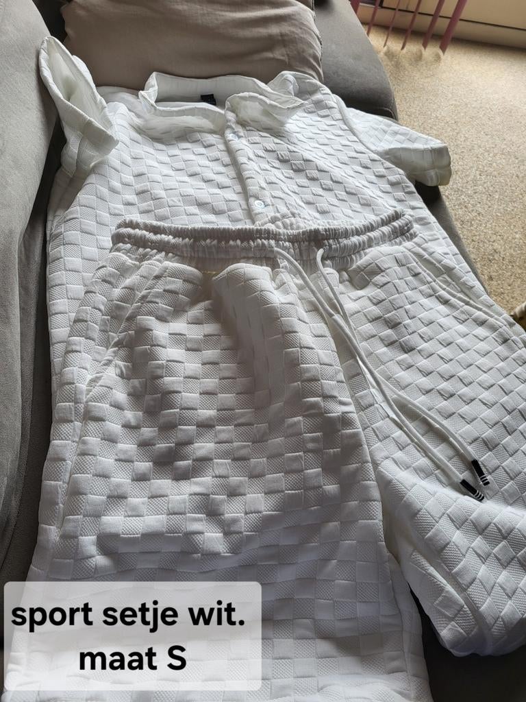 Sportieve set: Blouse & Broek met Blokjes Motief, Verzenden, Wit, Zo goed als nieuw, Algemeen