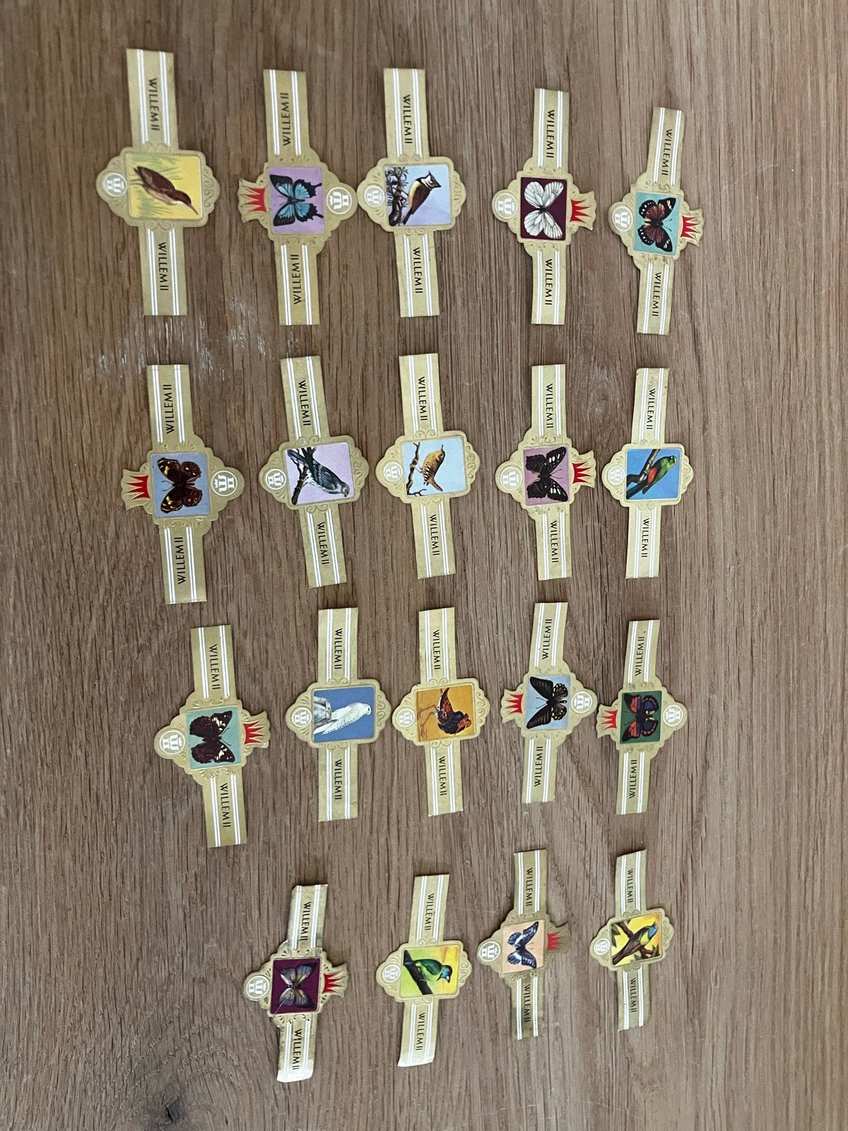19 Willem II sigarenbandjes - vogels & vlinders, Ophalen of Verzenden, Gebruikt