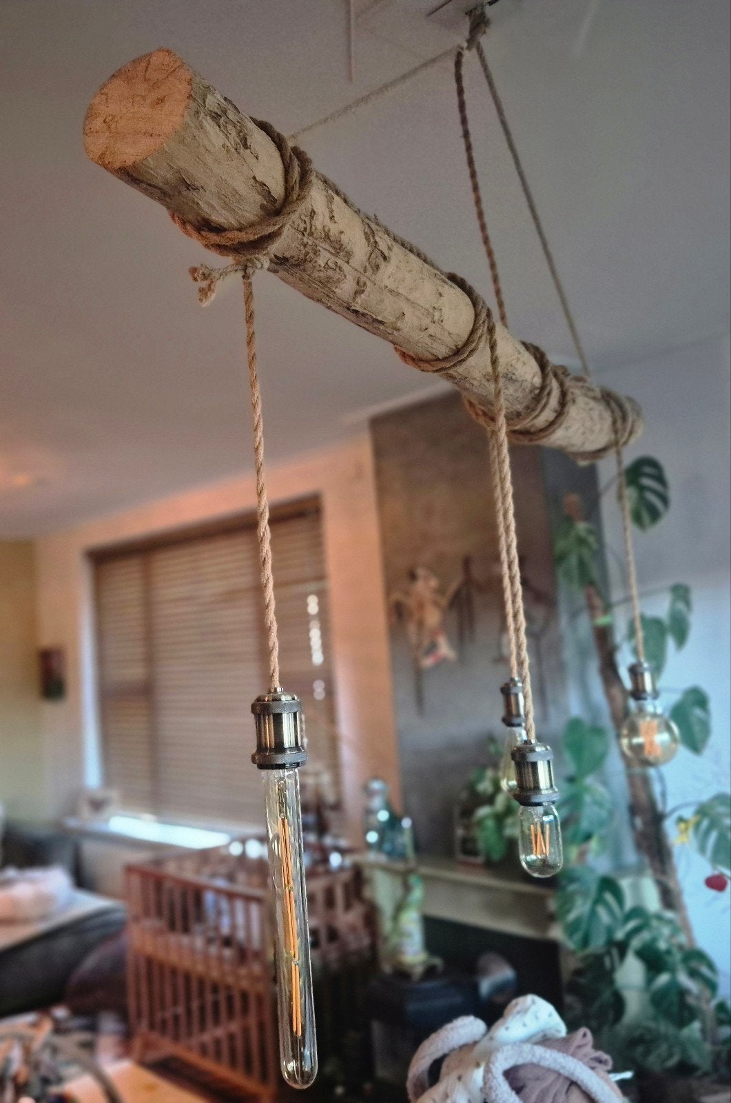 Handgemaakte hanglamp van drijfhout, Huis en Inrichting, Ophalen of Verzenden, Zo goed als nieuw, Hout, Rustiek, Landelijk, Industrieel, Bohemian