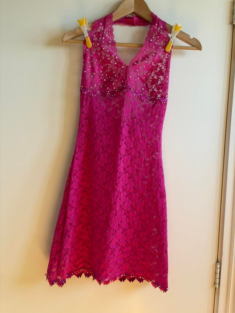 Sexy fuchsia kanten doorschijnend lingeriejurkje, Ophalen of Verzenden, Roze