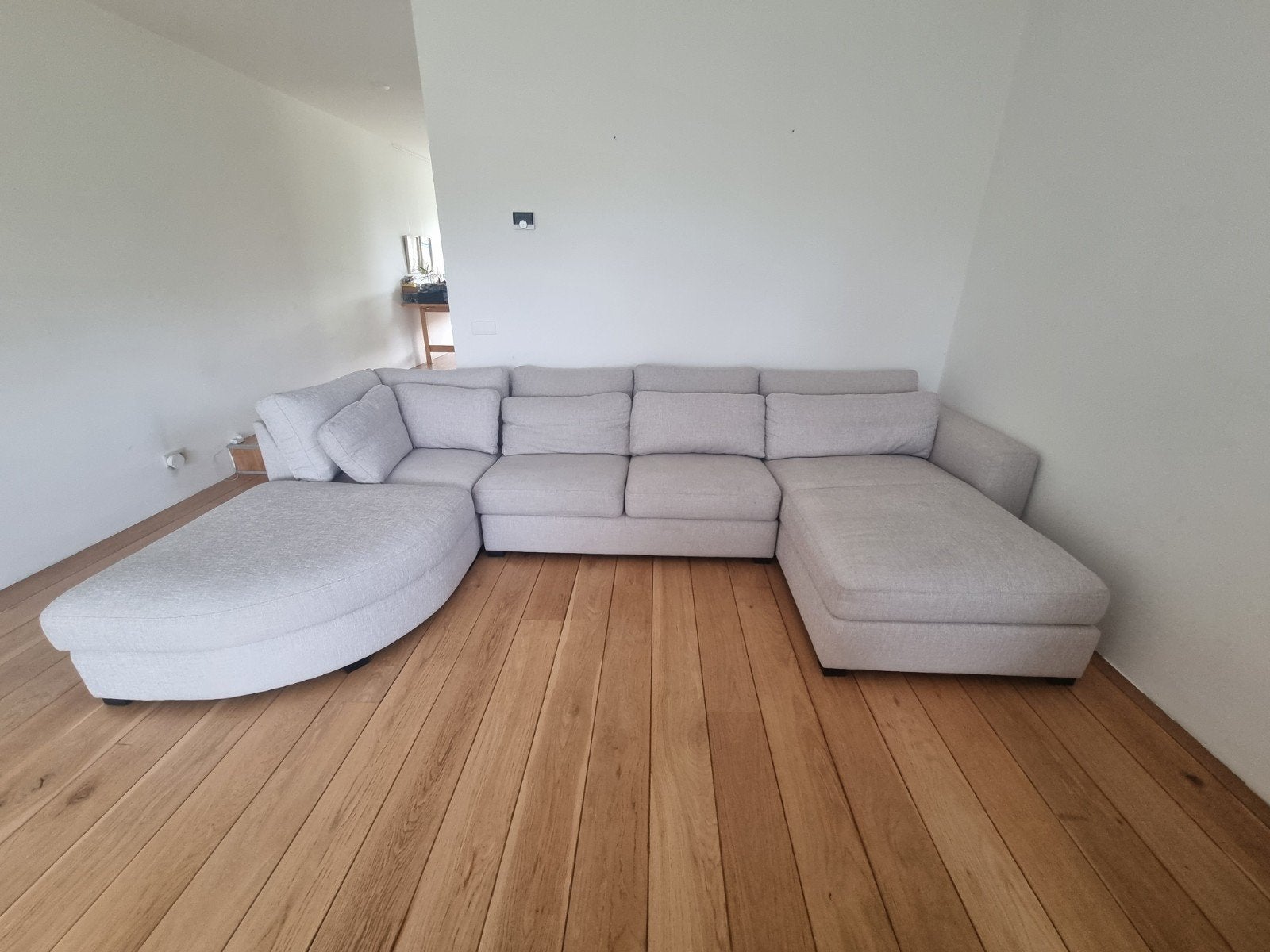 Montel 5-zitsbank met longchair en rond hoekelement, Ophalen, Gebruikt, Stof