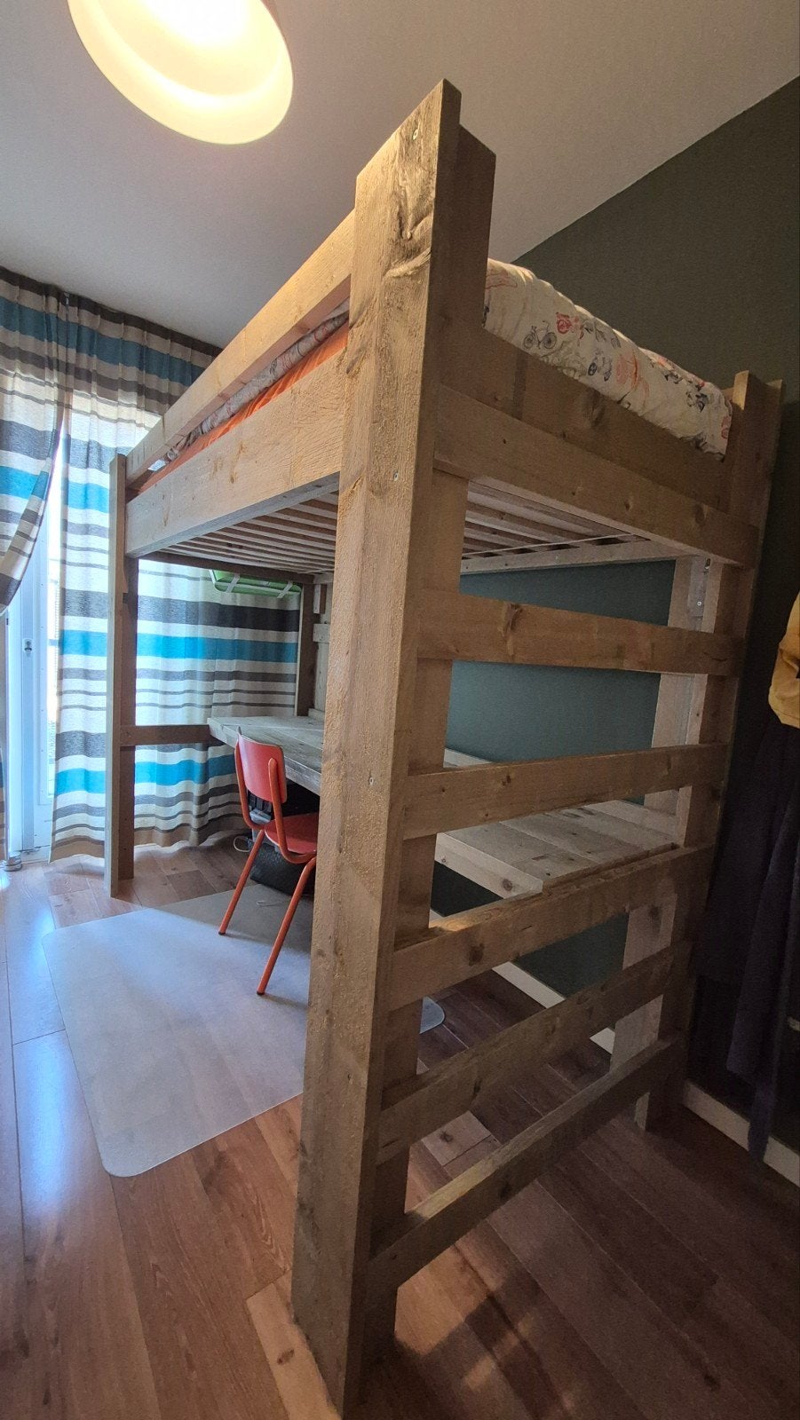 Stevig houten hoogslaper steigerhout met bureau excl matras, Ophalen, Gebruikt, Eenpersoons, 200 cm