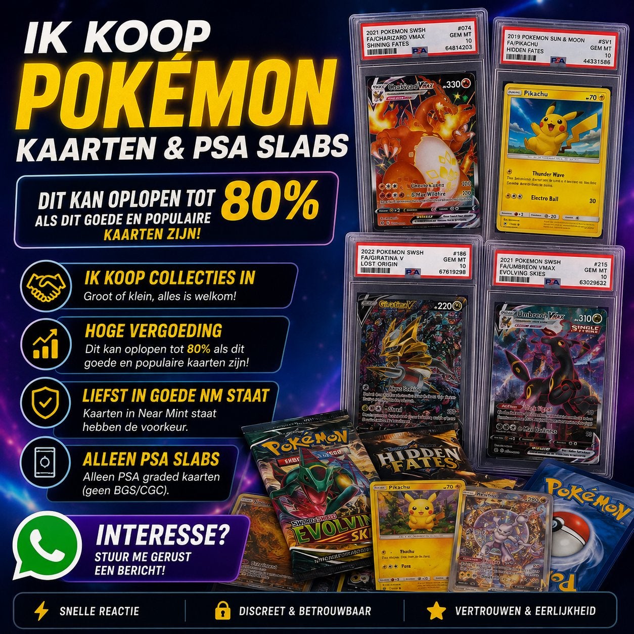 Ik koop Pokémon kaarten & PSA slabs in!, Ophalen, Zo goed als nieuw, Meerdere kaarten