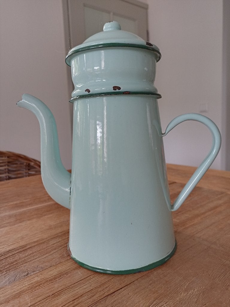 Mooie Mint-groene Franse emaille koffiepot, Antiek en Kunst, Ophalen of Verzenden