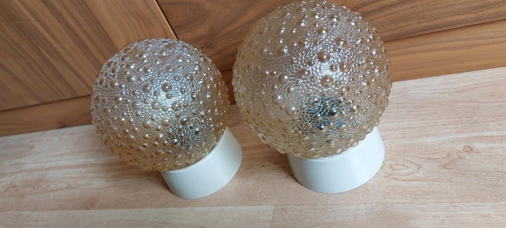 Vintage glazen bollamp / plafondlamp met bubbels, Huis en Inrichting, Lampen | Plafondlampen, Ophalen of Verzenden