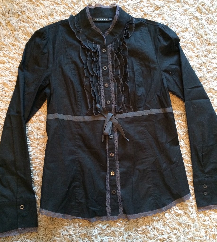 Watcher feestelijke blouse bloes met ruches en versiering 40, Maat 38/40 (M), Zwart, Nieuw, Ophalen of Verzenden
