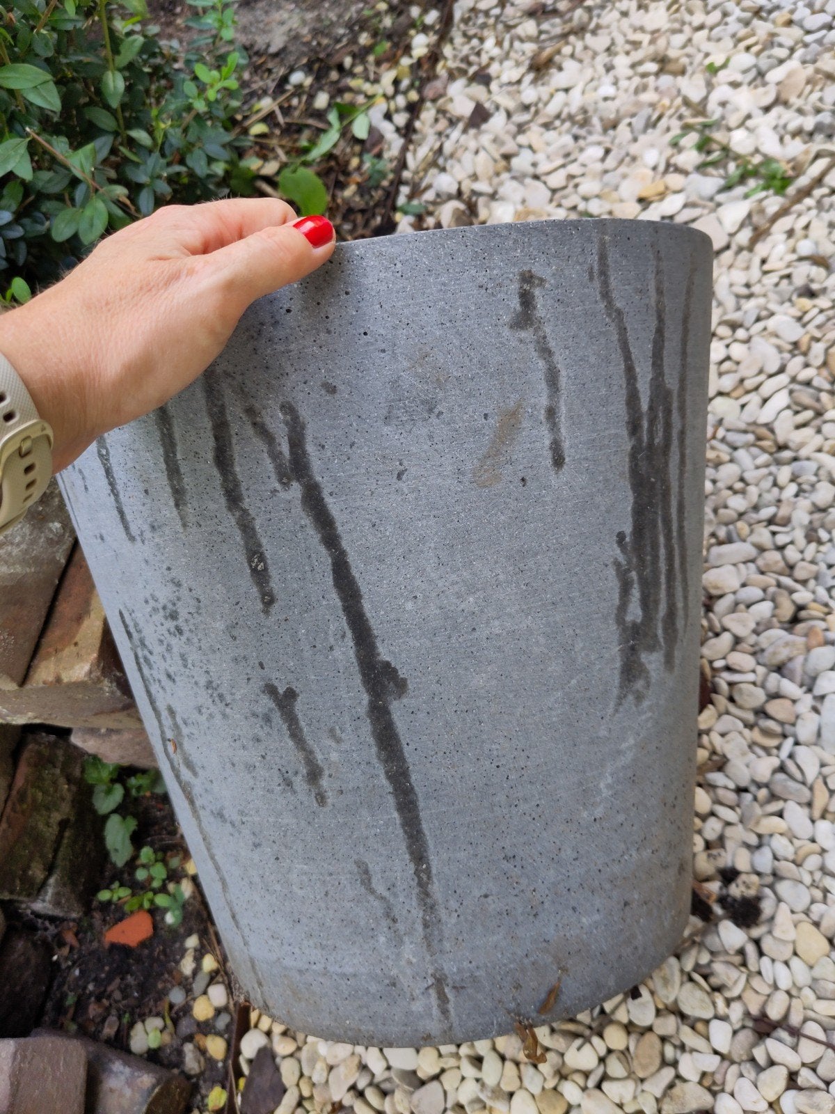 Grijze bloempot van licht soort beton - Gebruikt, Tuin en Terras, Gebruikt, Rond, Minder dan 40 cm, Beton