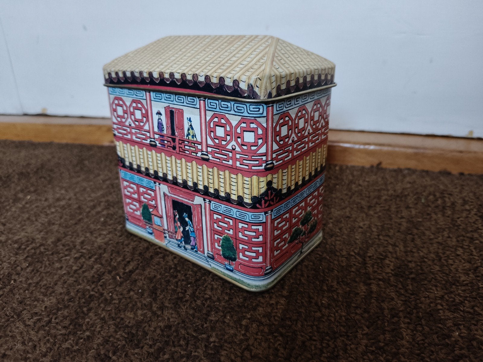Vintage Chinese Pagode Blikken Trommel - Thee/Koekjes, Verzamelen, Blikken, Ophalen of Verzenden, Gebruikt, Overige, Overige merken