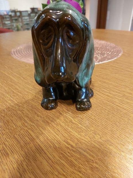 1 retro vintage groen met zwart basset hound 14 cm spaarpot, Ophalen