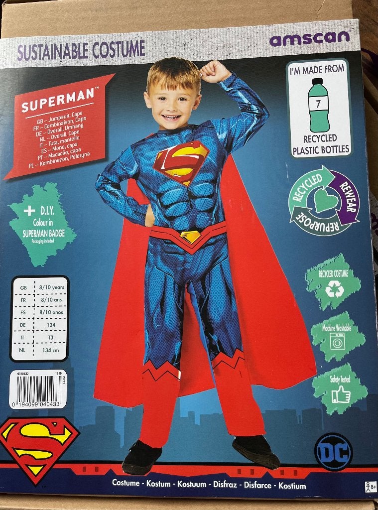 Verkleedkleren: Superman pak mt 8/10 jaar Nieuw, Ophalen of Verzenden, Nieuw, 134 t/m 140, Jongen of Meisje