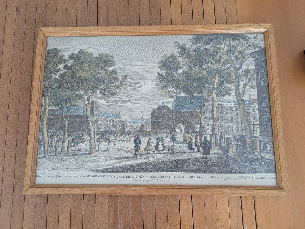Antieke prent Den Haag: Stadhouderskwartier, Nieuwe Kerk, Ophalen, Klassiek, Print, Ingelijst