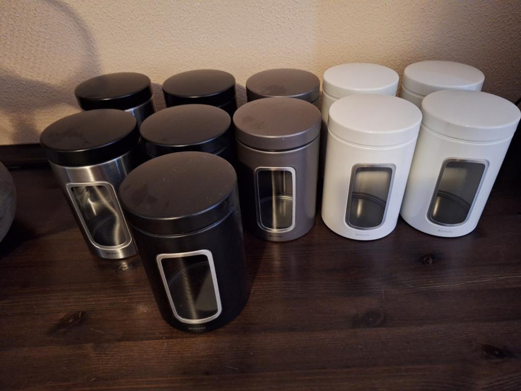 11 Brabantia Voorraadbussen en 8 wekpotten met beugel, Ophalen, Rvs