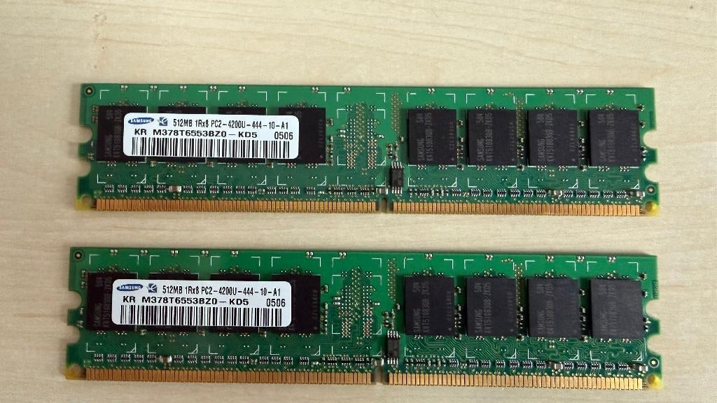Samsung 2x 512MB DDR2-533 desktop geheugen (1GB kit), Ophalen of Verzenden, DDR2, Desktop, 1 GB of minder