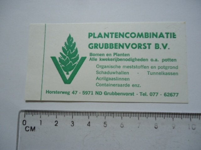 sticker oud Grubbenvorst kwekerij limburg venlo horst maas, Verzamelen, Ophalen of Verzenden, Zo goed als nieuw, Bedrijf of Vereniging