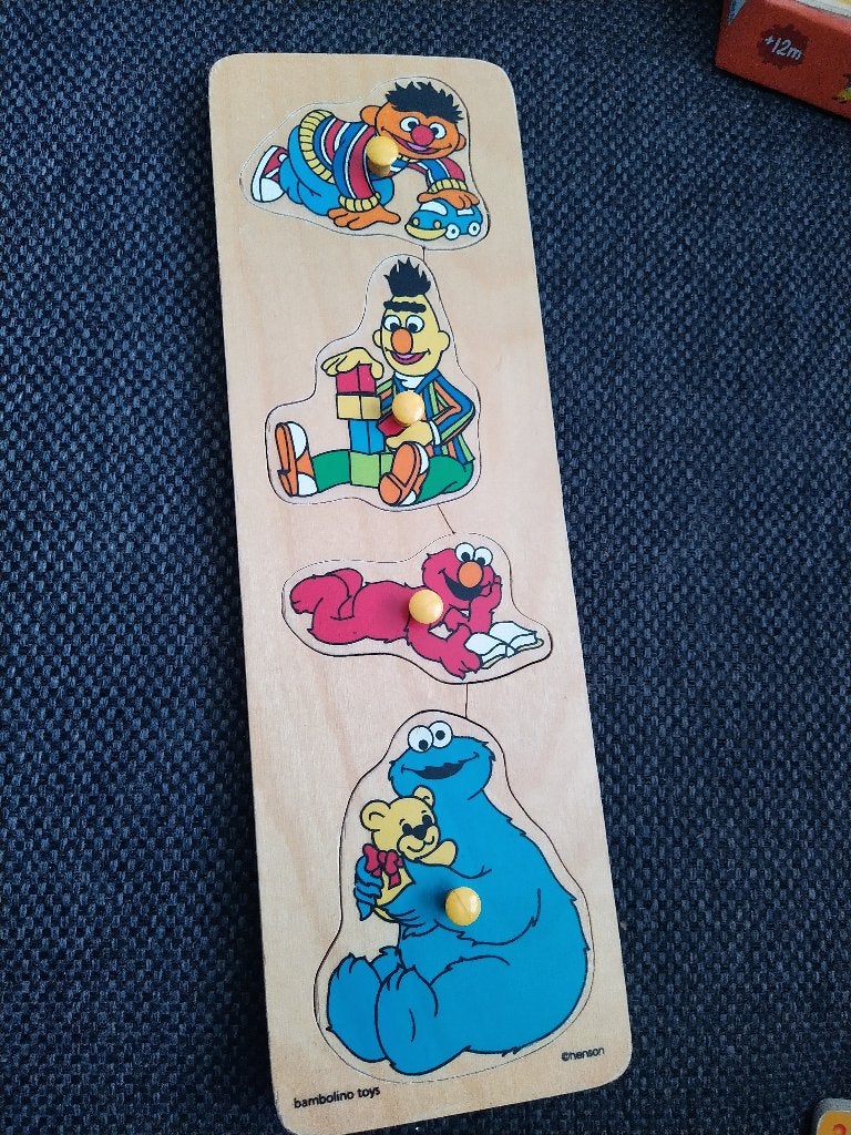 Houten puzzel sesamstraat - compleet - goede staat, Ophalen of Verzenden, Minder dan 10 stukjes, Gebruikt, Van hout
