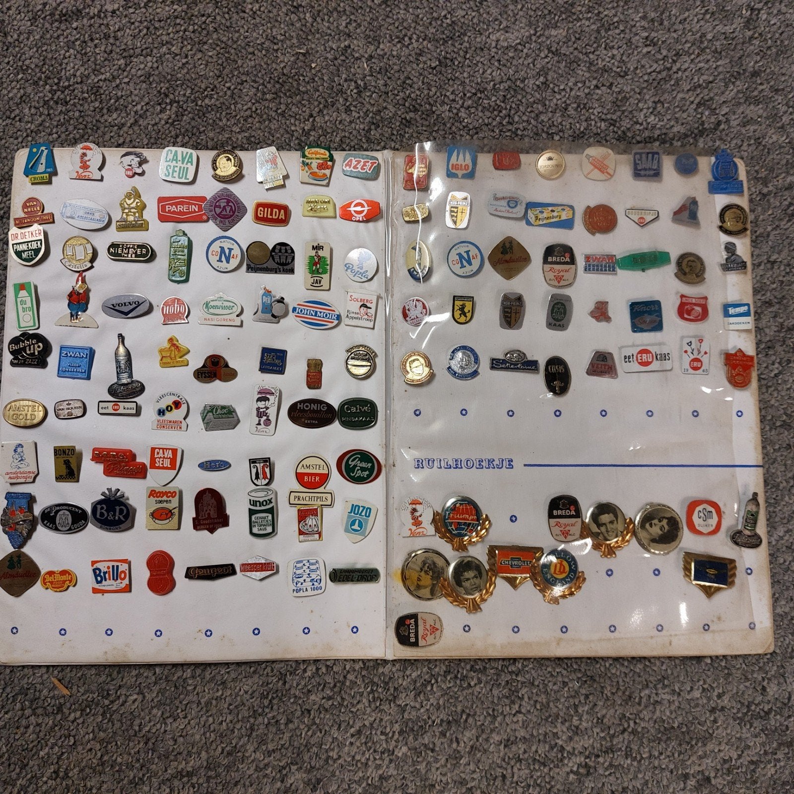 Vintage Speldjesalbum met diverse reclamespeldjes +/- 125st, Ophalen of Verzenden, Gebruikt, Merk, Speldje of Pin
