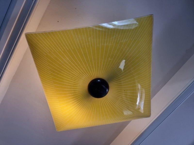 Vintage gele plafond/hanglamp., Huis en Inrichting, Ophalen, Gebruikt, Vintage, Glas