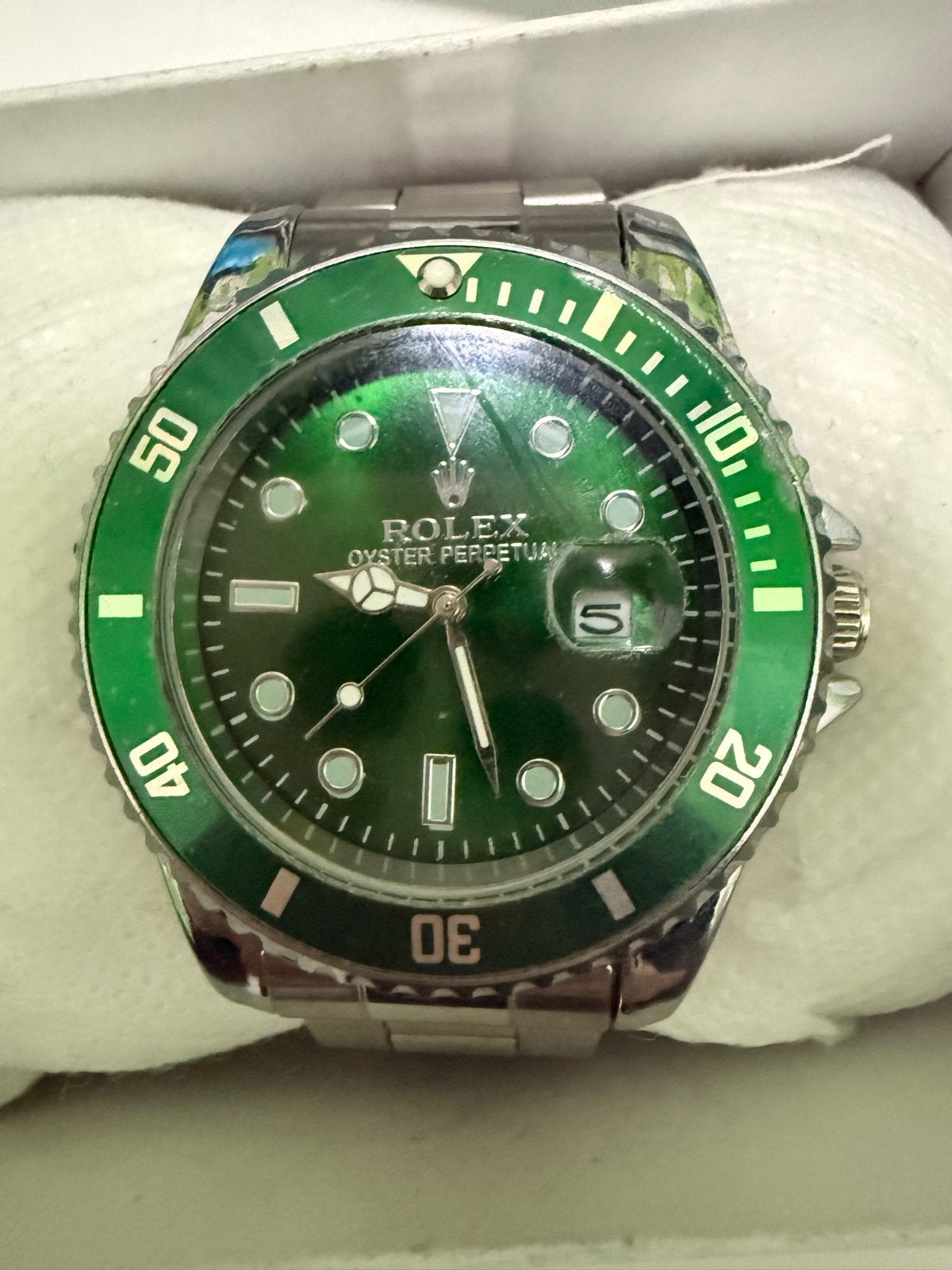 Rolex Oyster Perpetual Groen Heren Polshorloge, Gebruikt, Polshorloge, Ophalen of Verzenden, Rolex