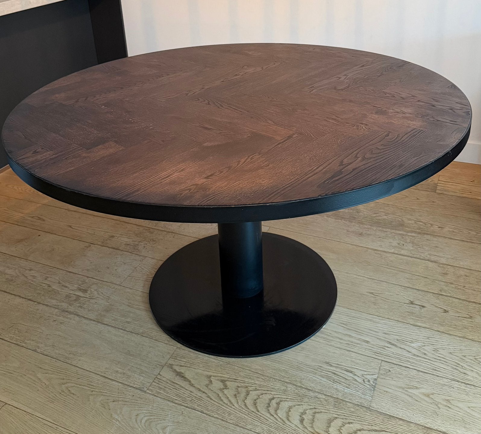 Ronde eettafel 140 cm eikenhouten top, Huis en Inrichting, Ophalen, Gebruikt, 100 tot 150 cm, Rond