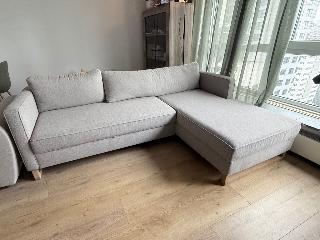 Slaapbank met opbergruimte, Ophalen, Gebruikt, Beige, Overige maten