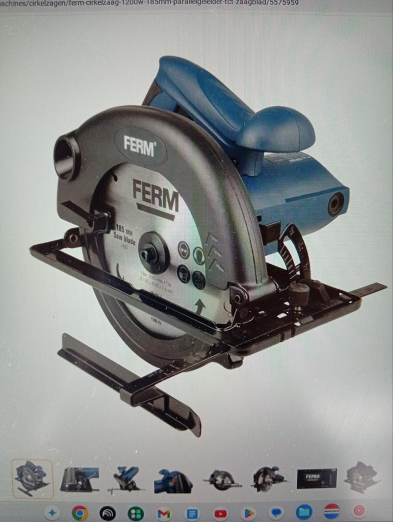Ferm CSM1039 Cirkelzaag 1200W - 185mm zaagblad, Ophalen, Cirkelzaag, 70 mm of meer, Nieuw