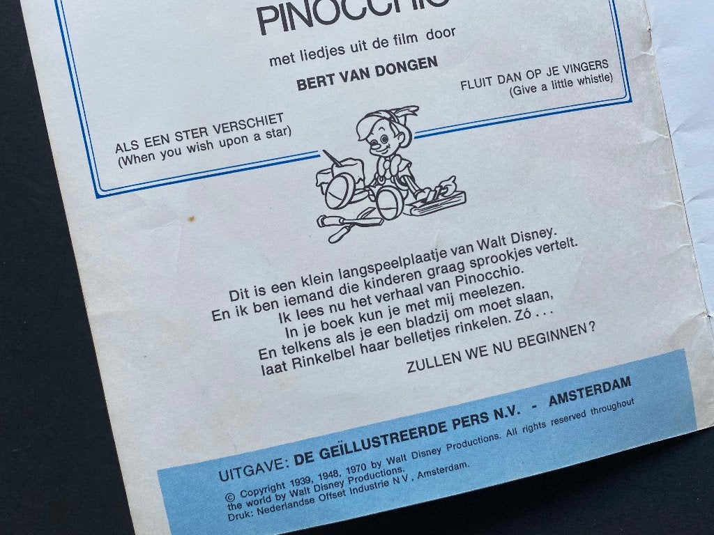 Walt Disney Het verhaal van Pinocchio  Met mini LP / 1970, Ophalen of Verzenden, Peter Pan of Pinokkio, Zo goed als nieuw, Overige typen
