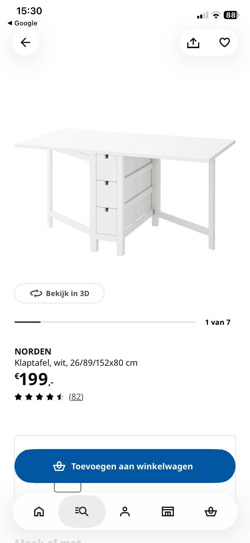 Ikea Norden Klaptafel  Wit, Huis en Inrichting, Ophalen, Gebruikt, 50 tot 100 cm, 150 tot 200 cm