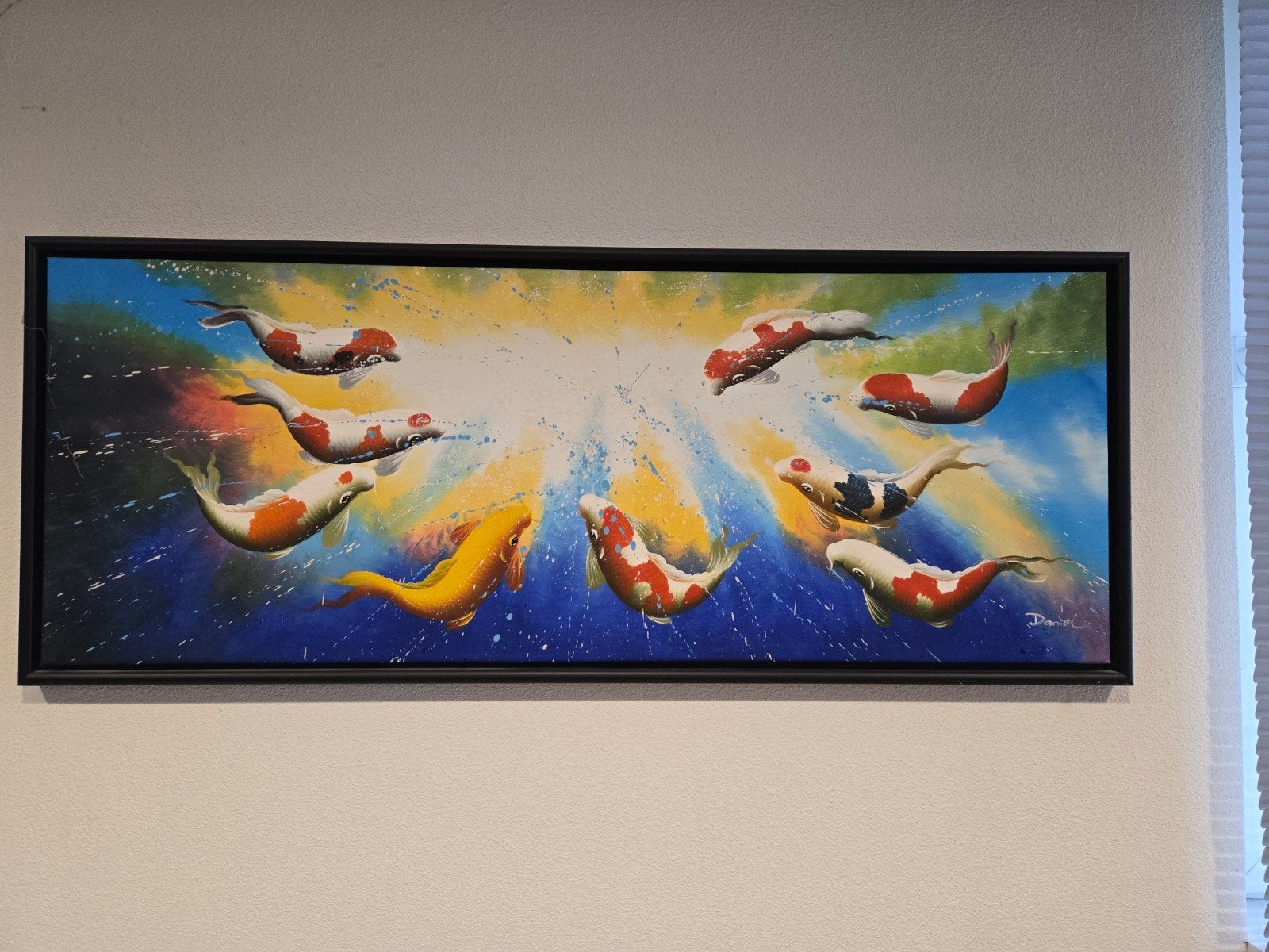 Schilderij met Koi Karpers - Levendige kleuren, Ophalen of Verzenden, Dieren, Overige materialen, Ingelijst