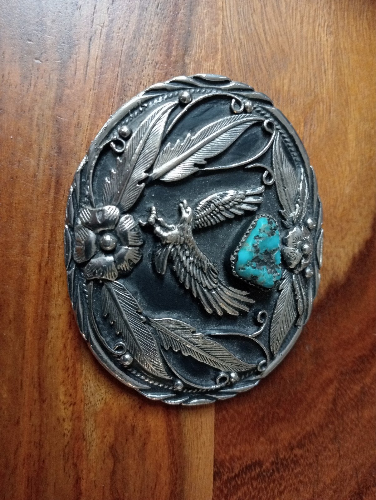 Vintage Western Riemgesp met Adelaar en Turkoois, Losse buckle of gesp, Overige kleuren, 5 cm of meer, Minder dan 80 cm