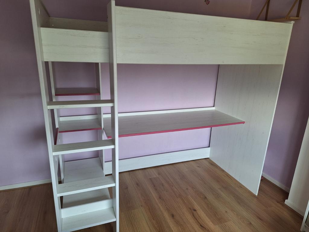 Hoogslaper bed 90x200 incl matras en bureau!, Ophalen, Gebruikt, Eenpersoons, 200 cm