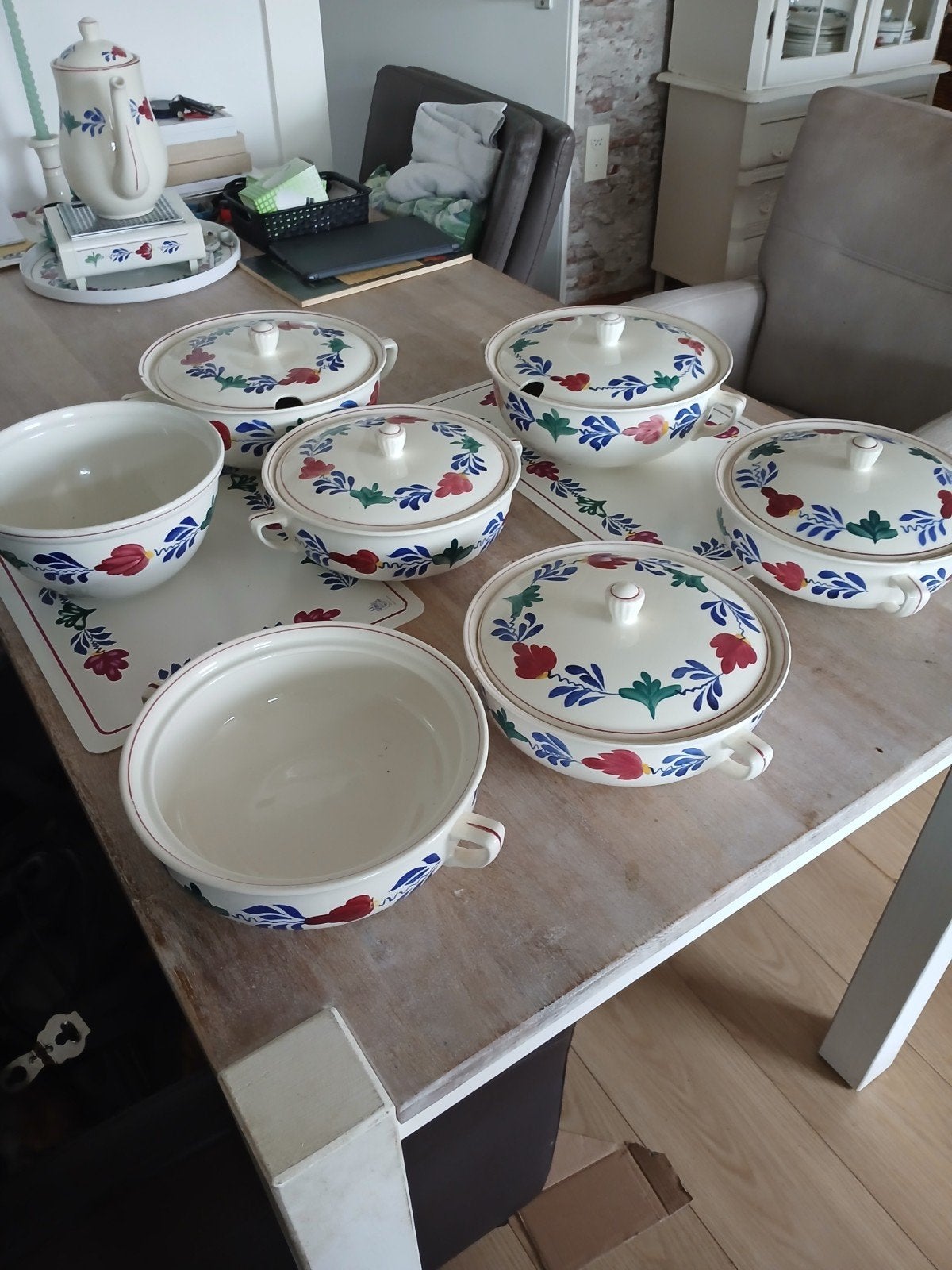 Boerenbont dekschalen., Antiek en Kunst, Antiek | Servies compleet, Ophalen