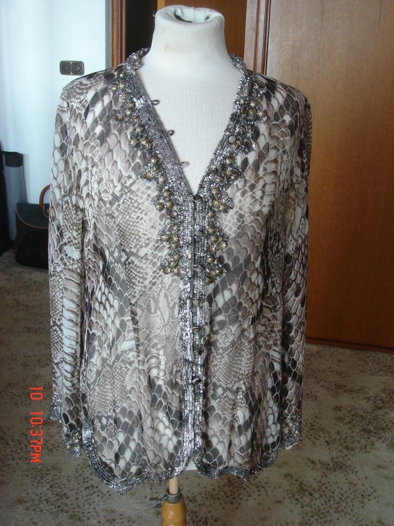 Holy Blue zijde blouse/tuniek print met bling M, Maat 38/40 (M), Beige, Ophalen of Verzenden, Zo goed als nieuw
