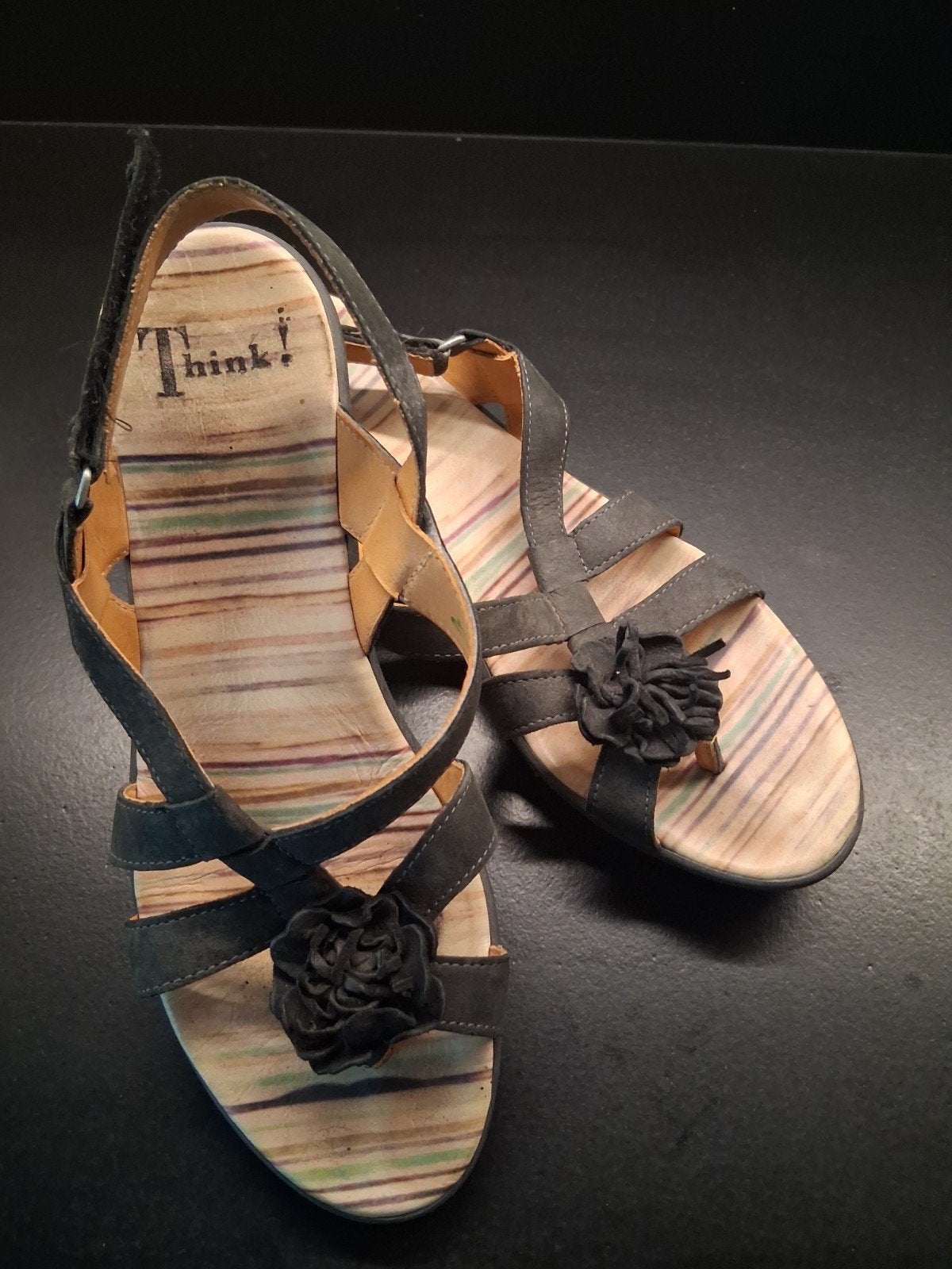 THINK! Elegante Leren Sandalen met Hakje - Maat 38, Kleding | Dames, Schoenen, Zwart, Gedragen, THINK!, Sandalen of Muiltjes