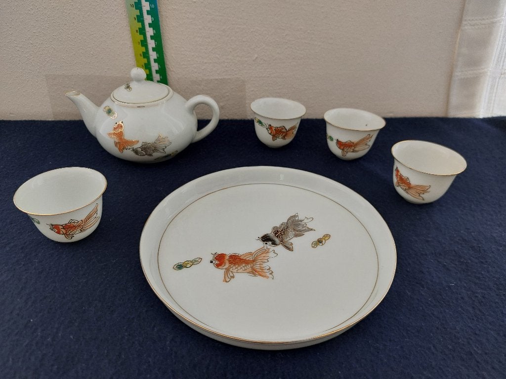 Vintage porseleinen mini theeservies – 7-delig, Aziatisch, Overige merken, Ophalen of Verzenden, Zo goed als nieuw