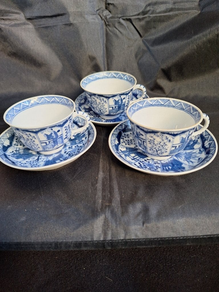 3 Antieke Chinese Porseleinen Kopjes met Schotels, Antiek en Kunst, Ophalen