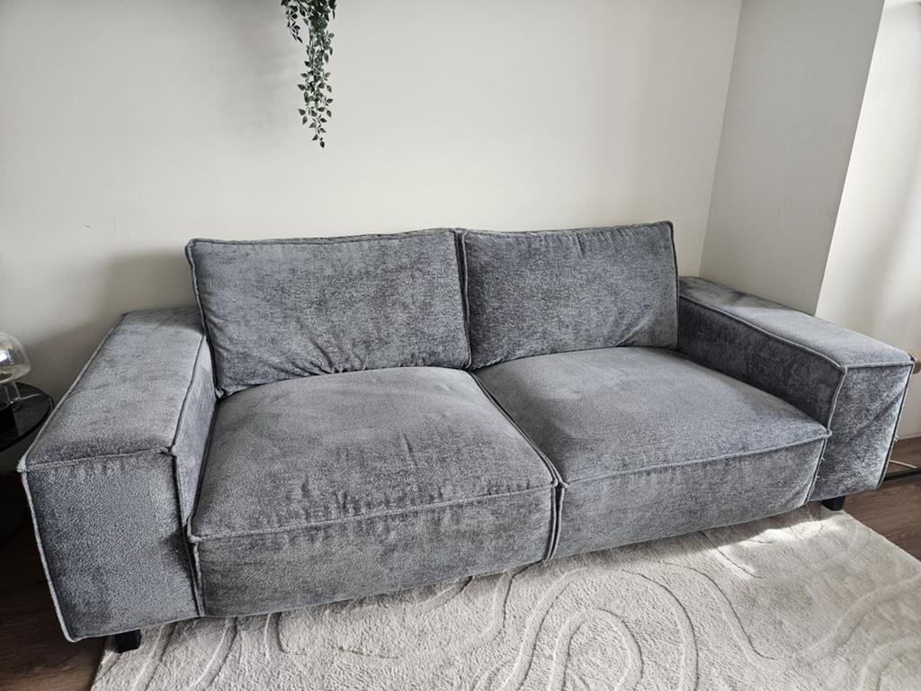 Custom made green/turquoise velvet sofa, Ophalen, Gebruikt, 100 tot 125 cm, Driepersoons