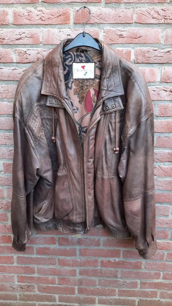 Vintage italiaans lederen herenjack (2 stuk) maat XL en XXL., Ophalen, Maat 56/58 (XL), Zo goed als nieuw, Onbekend