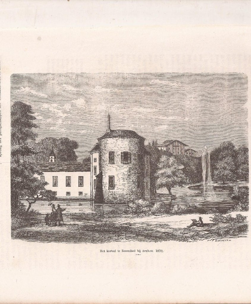 Het Kasteel Rozendaal bij Arnhem (1870) Houtgravure Koster, Antiek en Kunst, Origineel, 1800 - 1899, Architectuur, Gravure