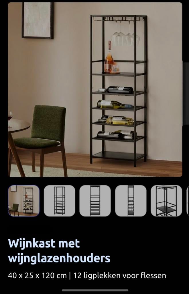 Wijnkast met wijnglazenhouder - Zwart metaal, Ophalen