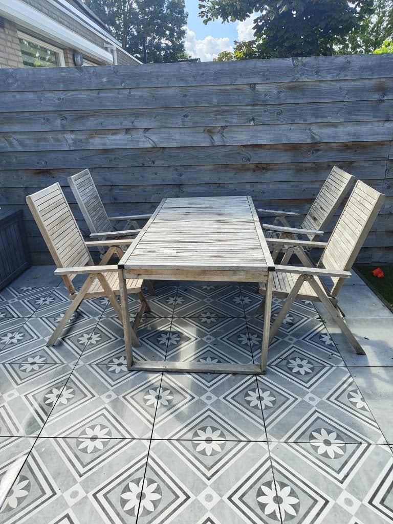 tuintafel + 5 stoelen, Tuin en Terras, Ophalen, 5 zitplaatsen, Gebruikt, Tuinset